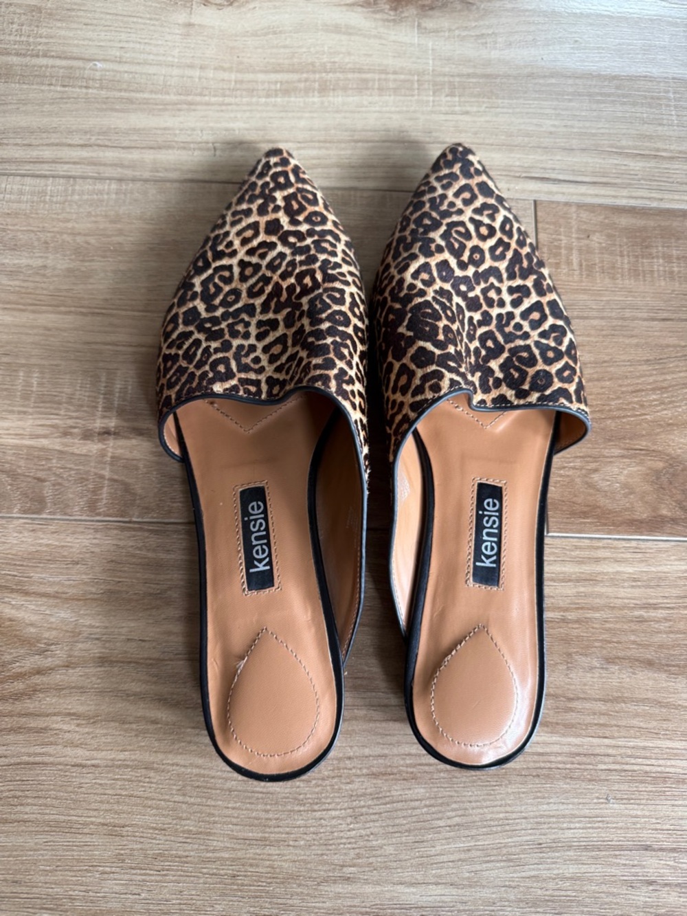 Kensie Leopard-Print Pointed Toe Slip-On Mules in Brown and Black